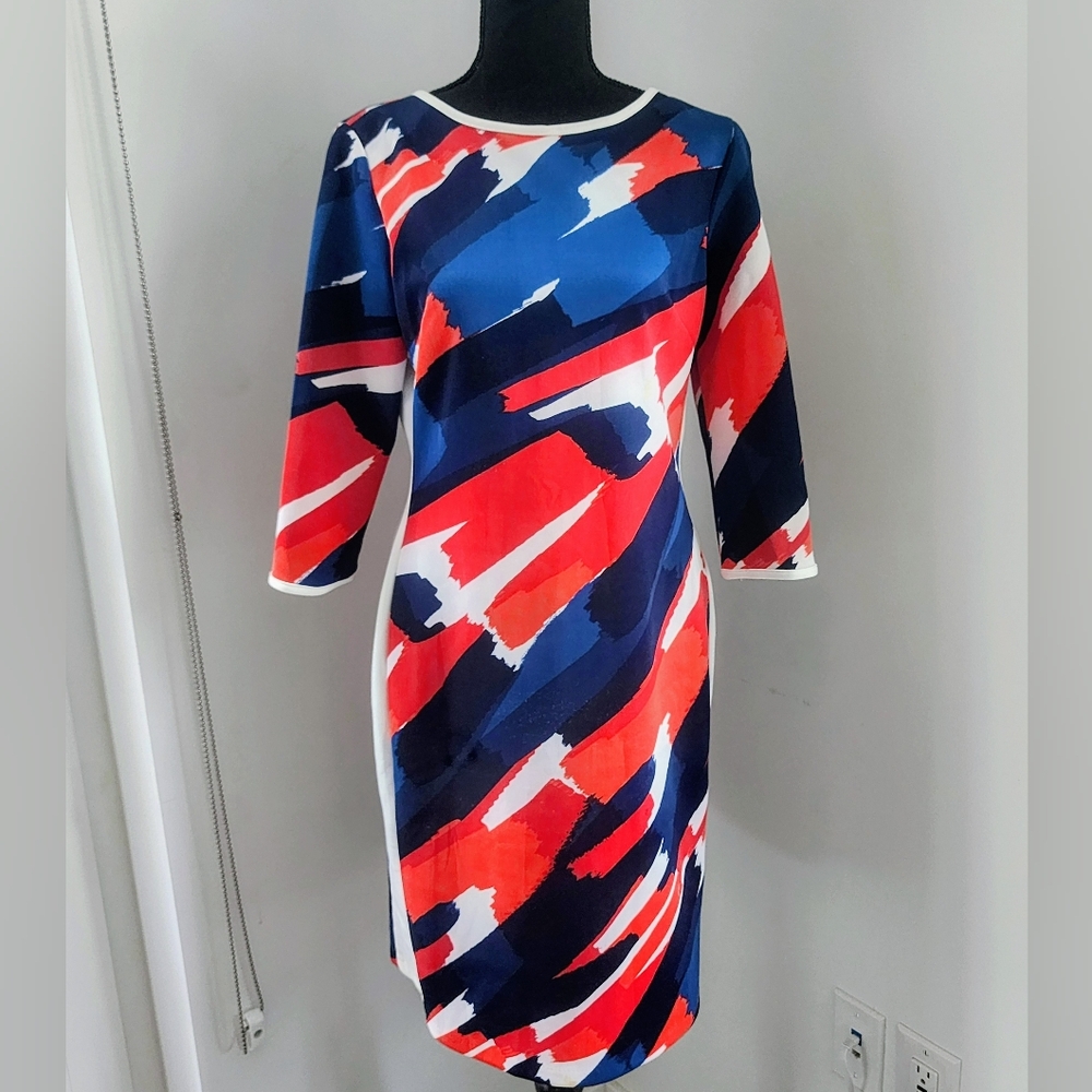 Signature Vibrant Red and Blue Long Sleeve Dress